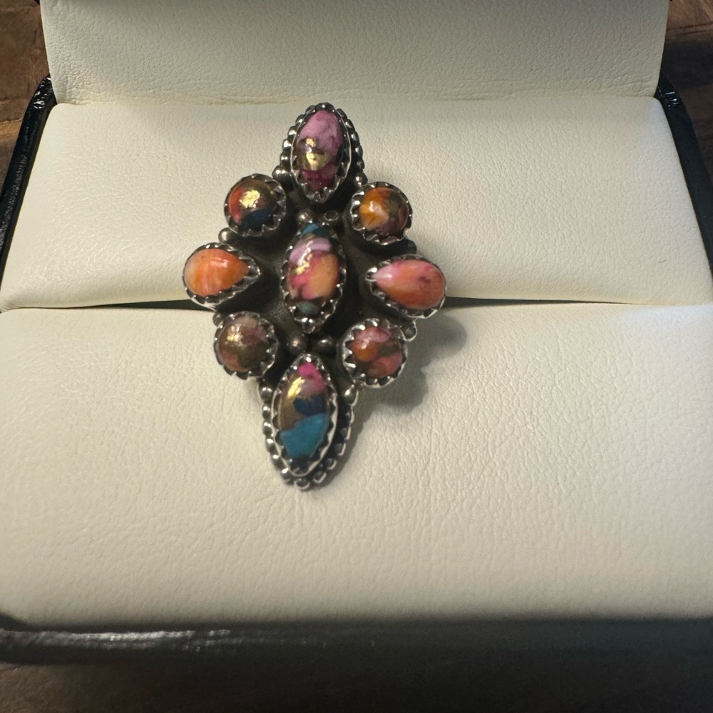 Elegant Multicolor Stone Silver Ring